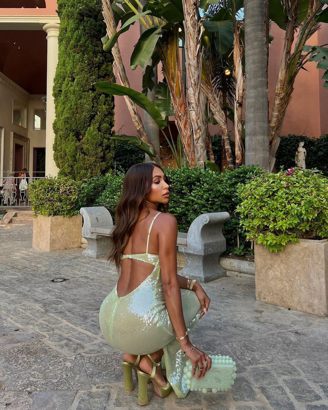 Strapless Backless Sequined Midi Dress