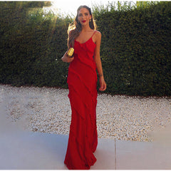 Halter Backless Slit Ruffle Dress