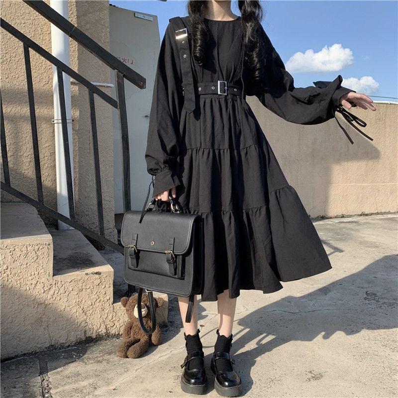 Japanese style waist pleated A-line skirt