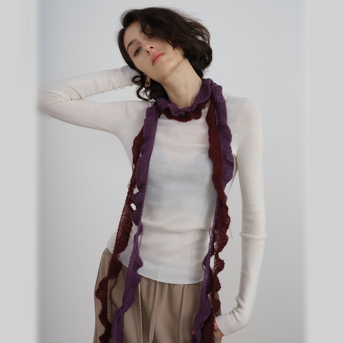 Retro Irregular Tassel Braided Thin Scarf