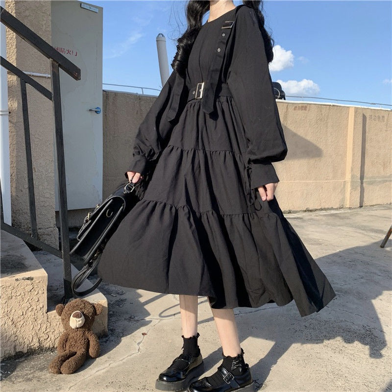 Japanese style waist pleated A-line skirt