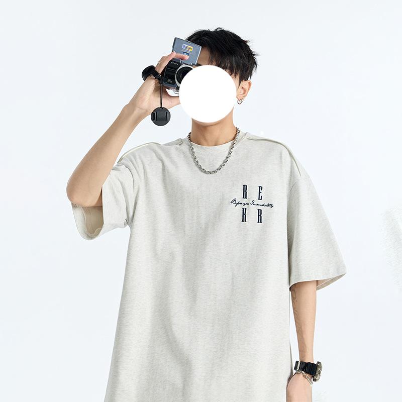 Embroidered T-Shirt Top With Loose Short Sleeves