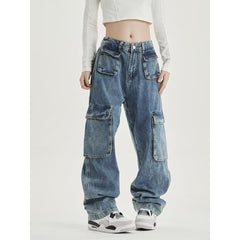 Washed Distressed Straight Jeans Pants