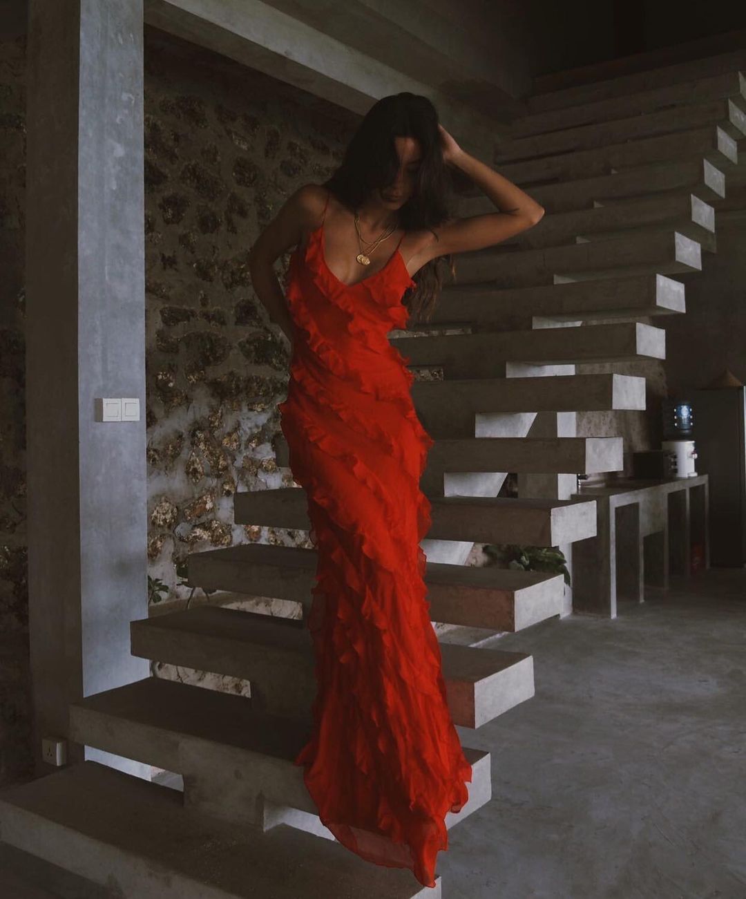 Halter Backless Slit Ruffle Dress