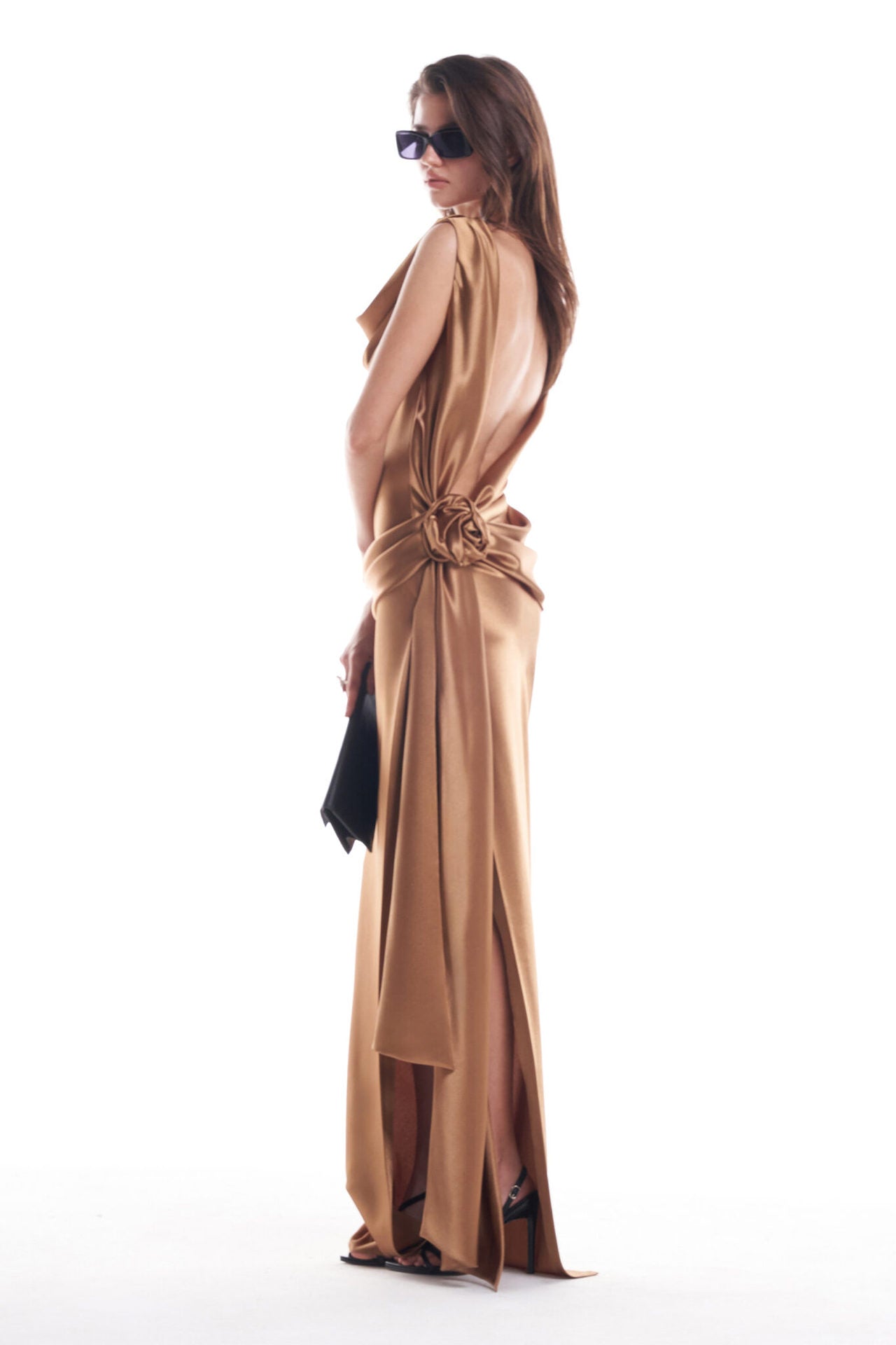 Satin Floral Slit Midi Dress