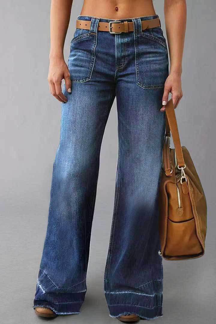 Patch Pocket High-Rise Wide-Leg Jeans