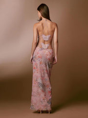 Mesh Double-Layered Strap Butterfly Midi Dress
