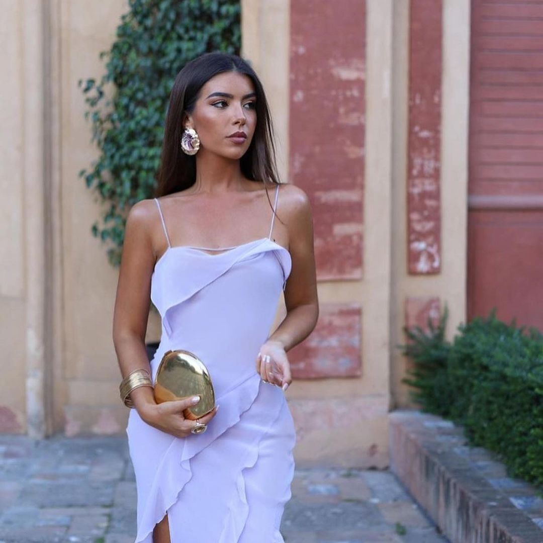 Chiffon Open-Back Slit Ruffle Midi Dress