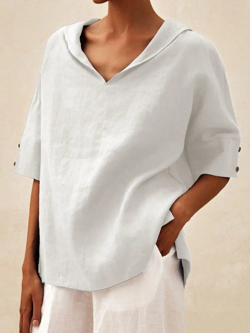 Solid Color Cotton And Linen Loose Top T-shirt