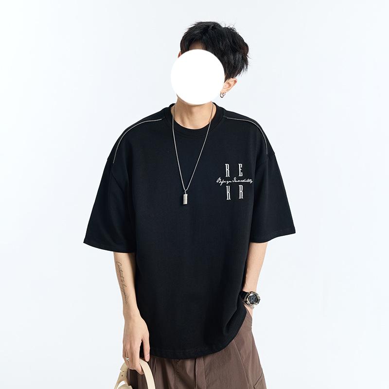 Embroidered T-Shirt Top With Loose Short Sleeves