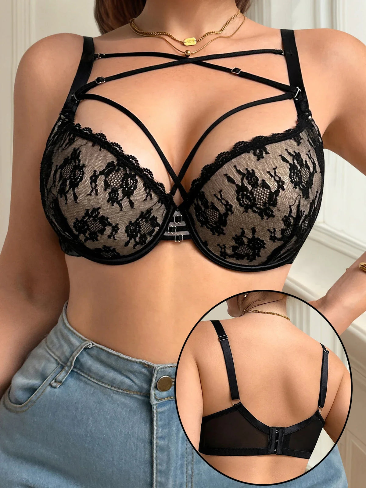 Plus Size Black Lace Bra