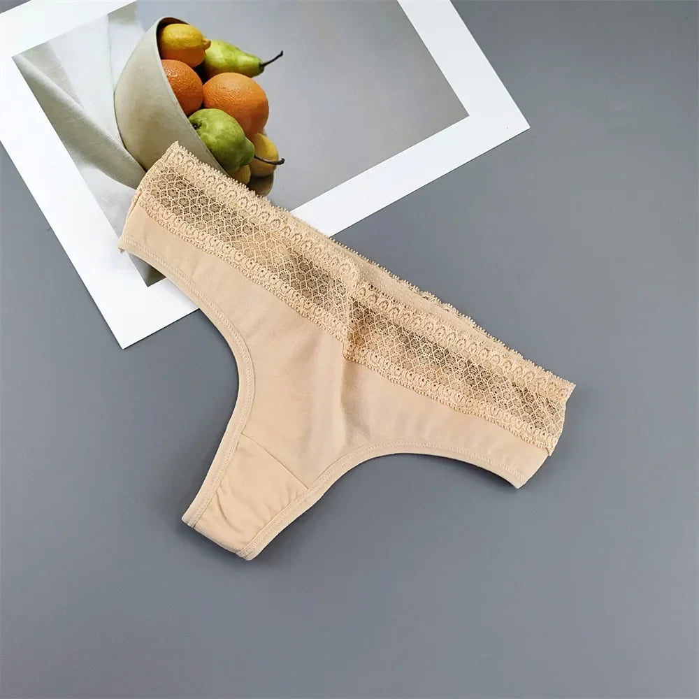 Plus Size Lace Cotton Thongs