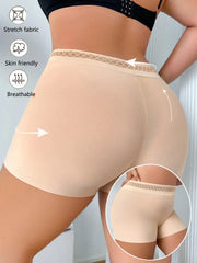 Plus Size Seamless Shapewear Shorts Lace High Waist Anti-Chafing Slip Shorts Skin-Friendly Breathable Under Dress Shorts CX001