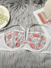 Plus Size Seductive Lips Print Lace Unpadded Underwire Bra