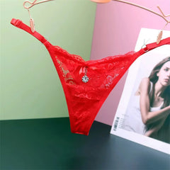 Rhinestone Pendant Sexy Transparent Lace Thong
