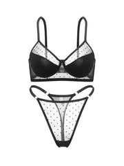 Sexy Black Dot Mesh Sheer Bra