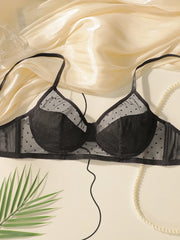 Sexy Black Dot Mesh Sheer Bra