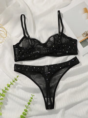 Sexy Black Lace Sequin Bra