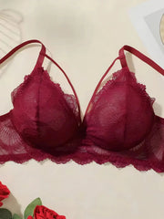 Sexy Burgundy Deep V Lace Bra