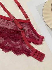 Sexy Burgundy Deep V Lace Bra