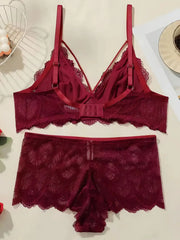 Sexy Burgundy Deep V Lace Bra