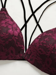 Sexy Burgundy Red Lace Wireless Front Closure Bra