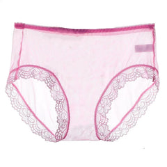 Sexy Lace Trim Solid Briefs Full Transparent Mesh Panties