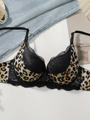 Sexy Leopard Lace Underwire Push Up Bra