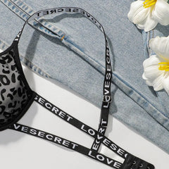 Sexy Leopard Print Lace Letter See Through Underwire Bra