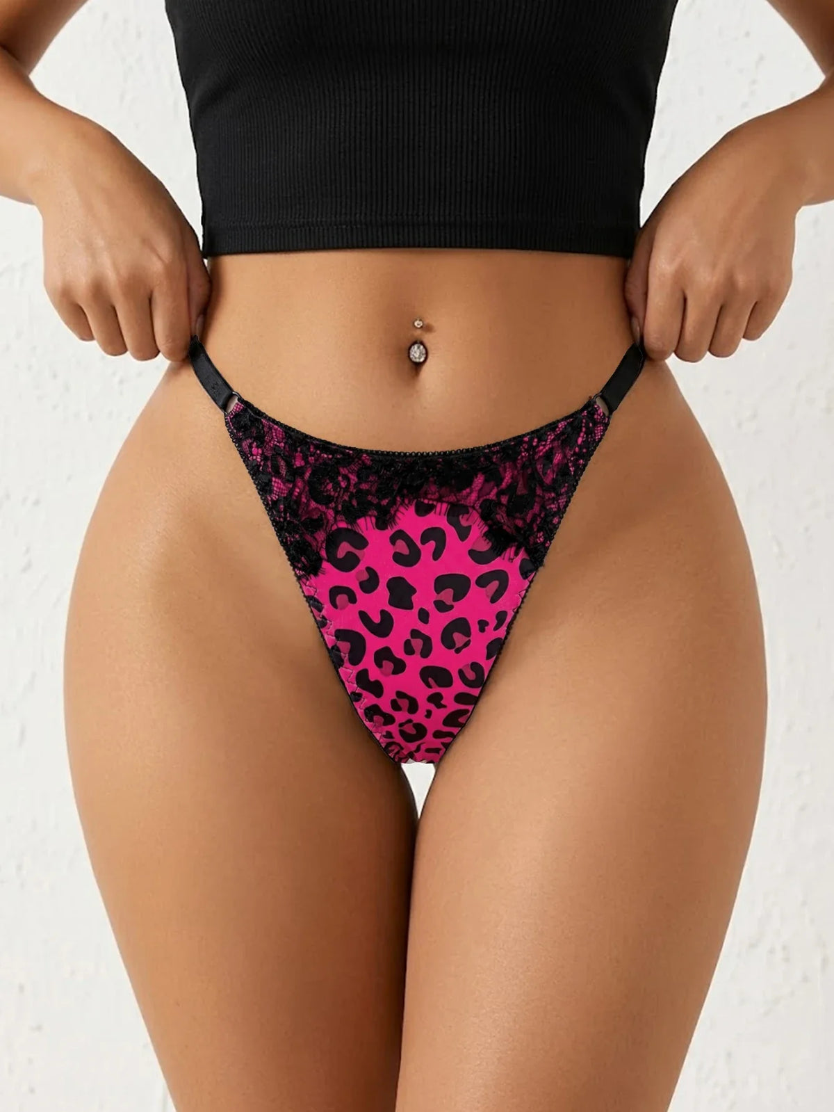 Sexy Leopard Print Women Lace Trim Thong