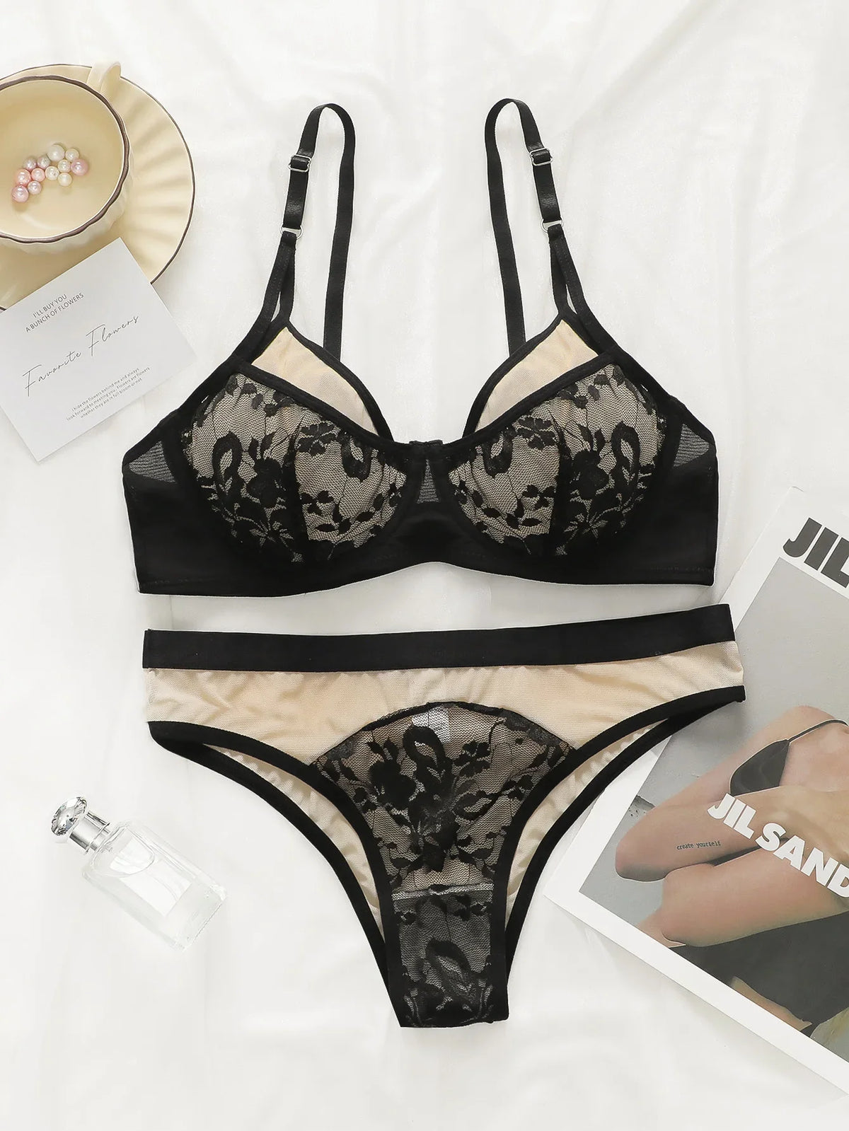 Sexy Mesh Sheer Underwire Push Up lingerie