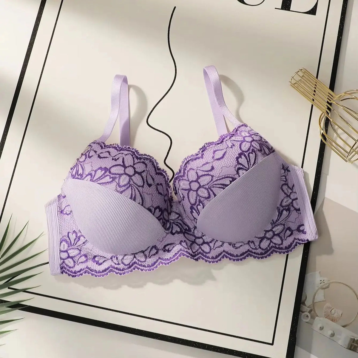 Sexy Purple Lace Underwire Padded Push Up Bra