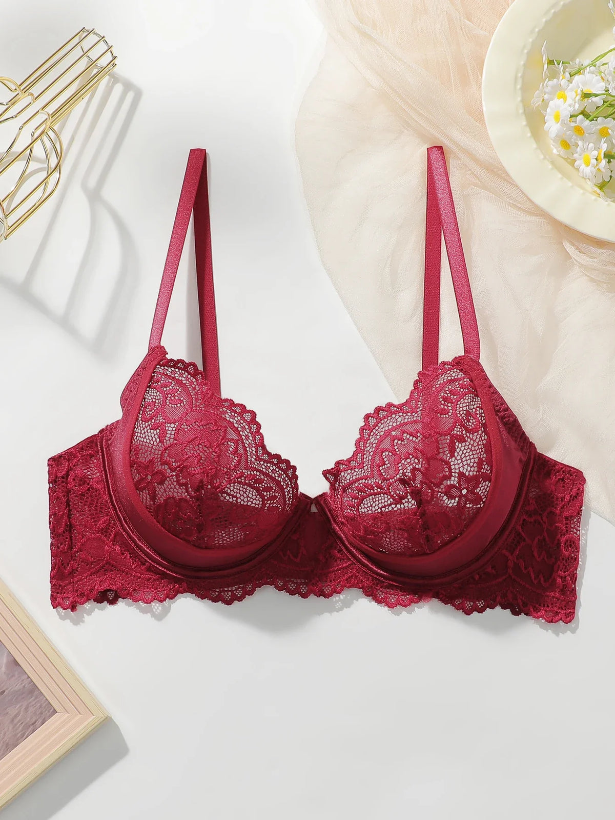 Sexy Red Lace Wireless Non Padded Bra