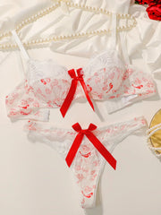 Sexy White Lace Red Bow Bra