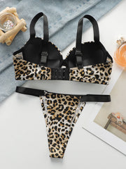 Sexy leopard print 2-piece set with gathered lifting and thickened steel support Bra