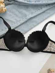 Sexy leopard print 2-piece set with gathered lifting and thickened steel support Bra