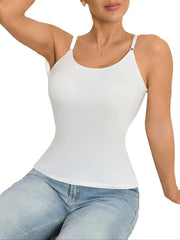 Solid Basic Women Sleeveless Camisole Tank Top Built-in Bra
