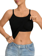 Solid Basic Women Sleeveless Camisole Tank Top Built-in Bra