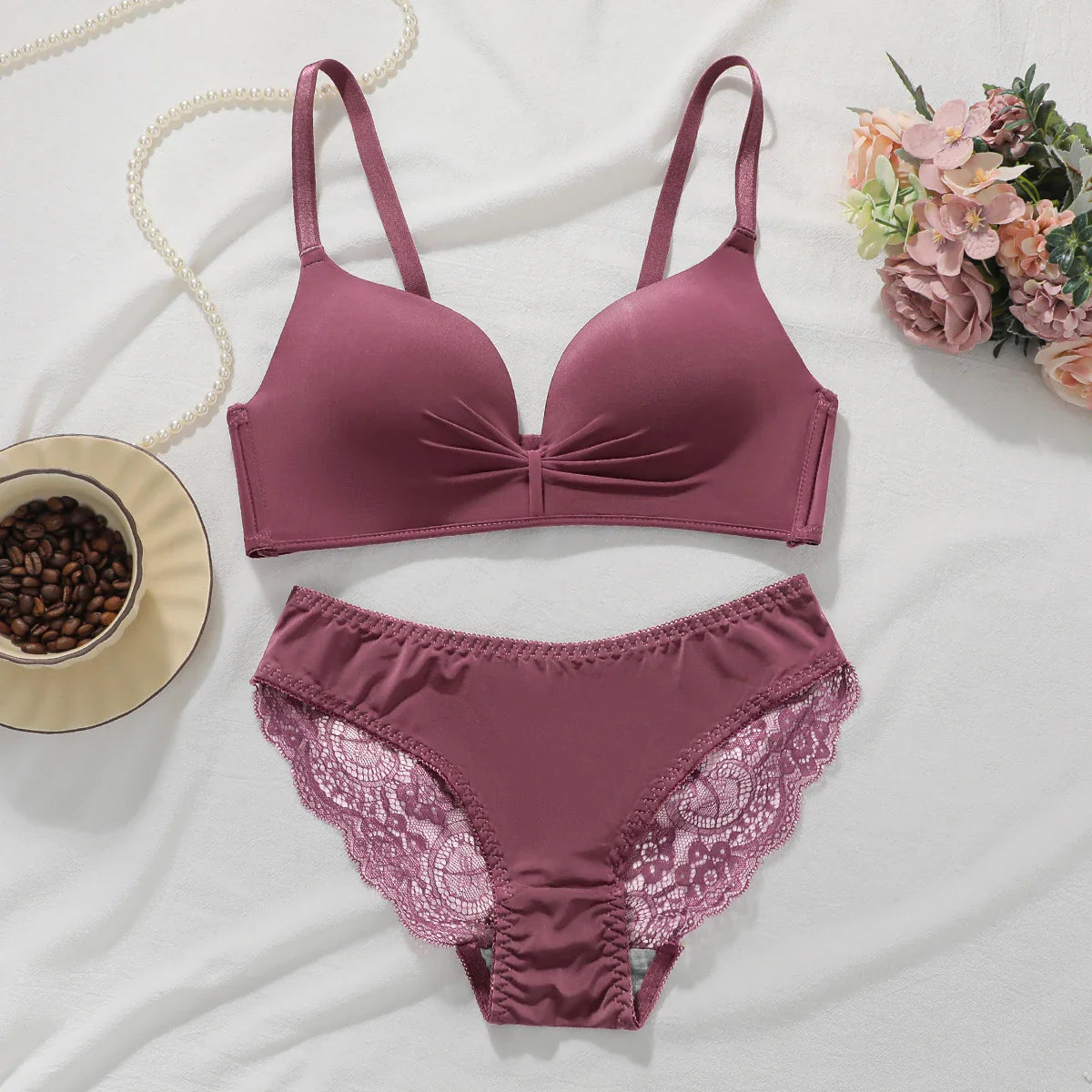 Solid Color Lace Bra