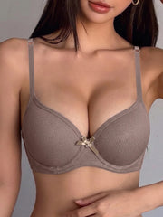 Solid Ribbed Knit Women Bra