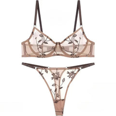 Stylish European Lace Sheer Embroidery Underwire Bra