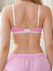 Sweet Pink Girly Lace Trim Bra