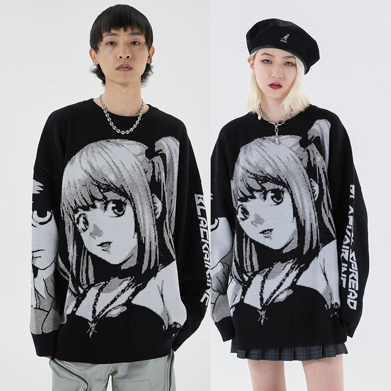 Cartoon Embroidered Rounded Collar Sweatshirt