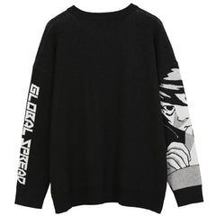 Cartoon Embroidered Rounded Collar Sweatshirt