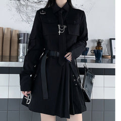 Dark Gothic Exposed Waist Skirt Suit
