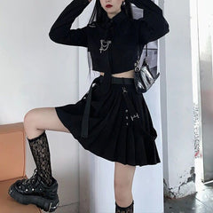 Dark Gothic Exposed Waist Skirt Suit