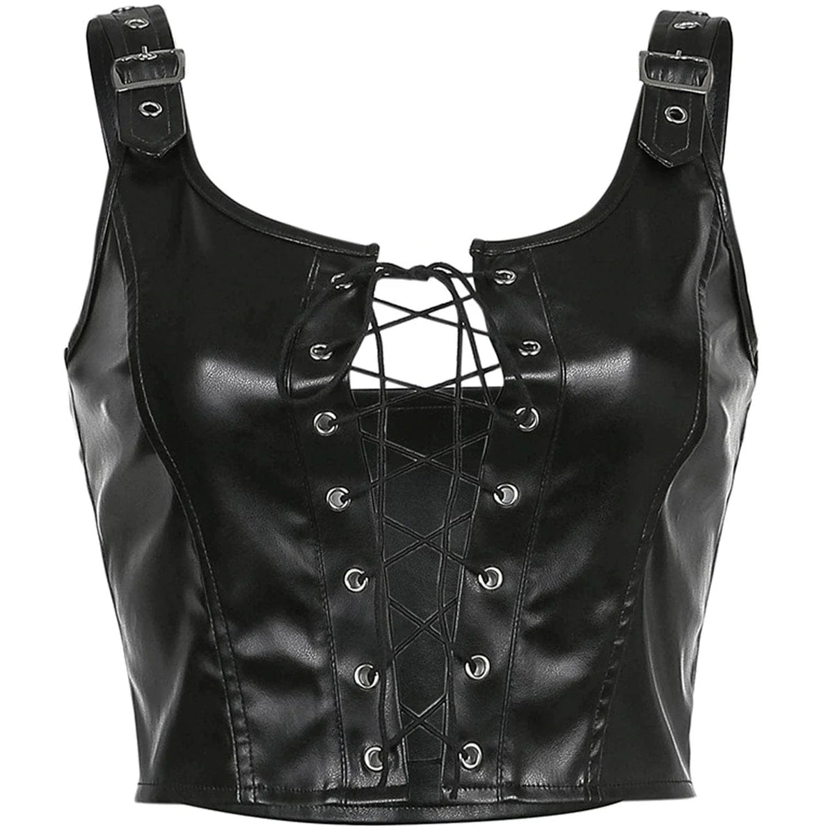 Drawstring Placket PU Vest