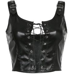 Drawstring Placket PU Vest