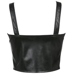 Drawstring Placket PU Vest
