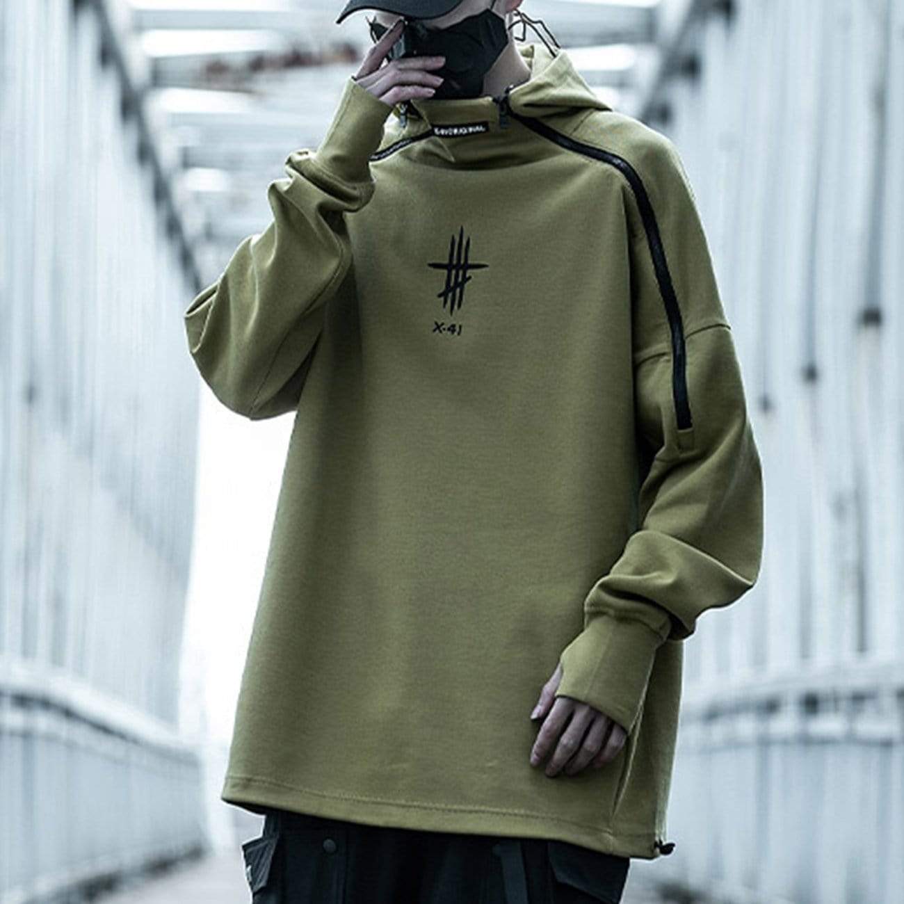 Functional Double Zipper Turtleneck Hoodie